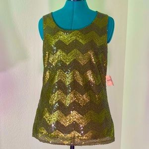NWT Coldwater Creek green chevron sequin tank top